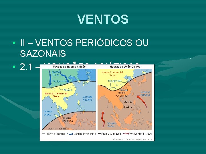 VENTOS • II – VENTOS PERIÓDICOS OU SAZONAIS • 2. 1 – MONÇÕES ASIÁTICAS VENTOS • II – VENTOS PERIÓDICOS OU SAZONAIS • 2. 1 – MONÇÕES ASIÁTICAS
