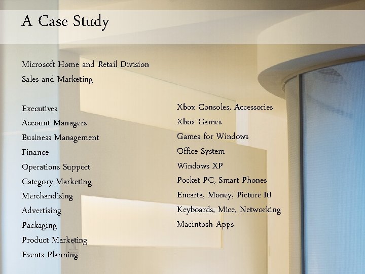 A Case Study Microsoft Home and Retail Division Sales and Marketing Executives Account Managers