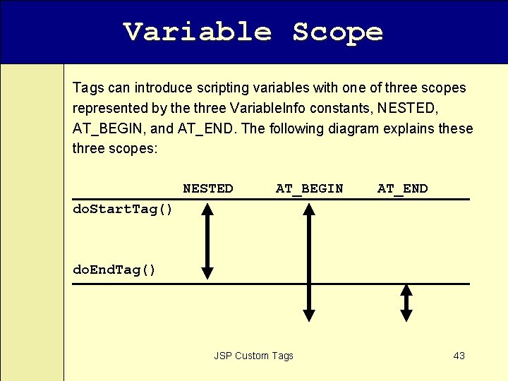 Variable Scope Tags can introduce scripting variables with one of three scopes represented by