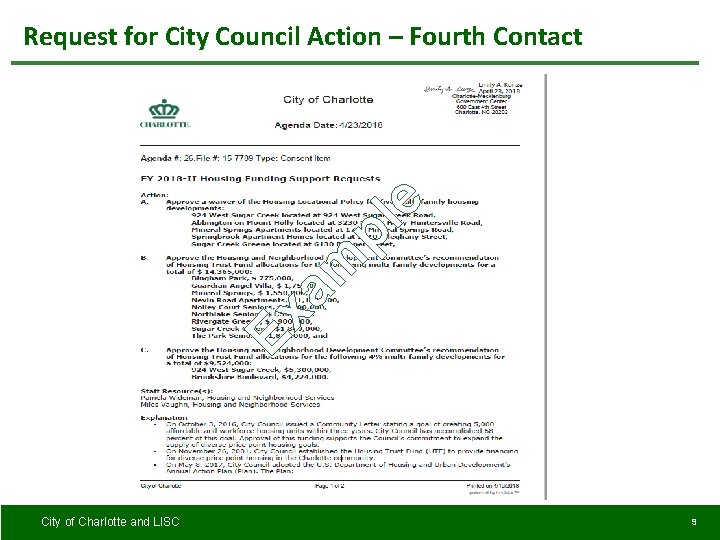 Ex am pl e Request for City Council Action – Fourth Contact City of