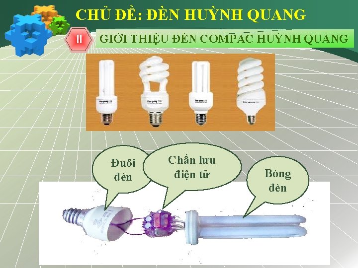 CHỦ ĐỀ: ĐÈN HUỲNH QUANG II GIỚI THIỆU ĐÈN COMPAC HUỲNH QUANG Đuôi đèn