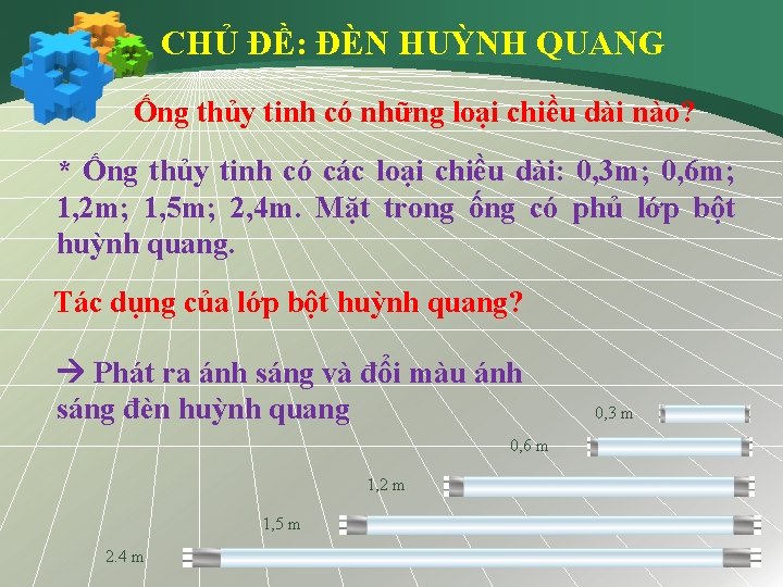 CHỦ ĐỀ: ĐÈN HUỲNH QUANG Ống thủy tinh có những loại chiều dài nào?