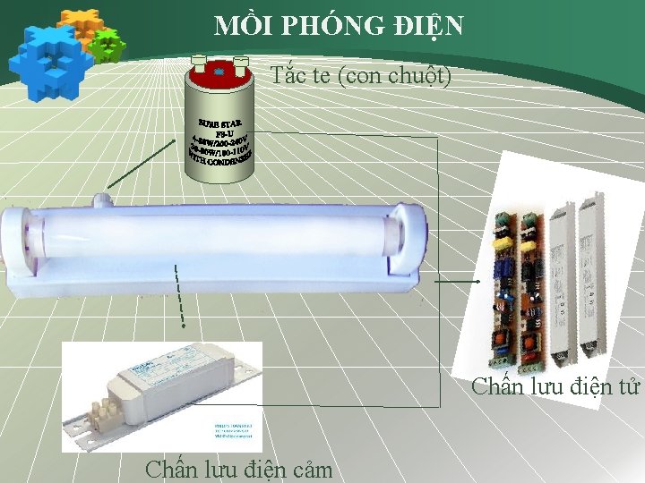 MỒI PHÓNG ĐIỆN Tắc te (con chuột) Chấn lưu điện tử Chấn lưu điện
