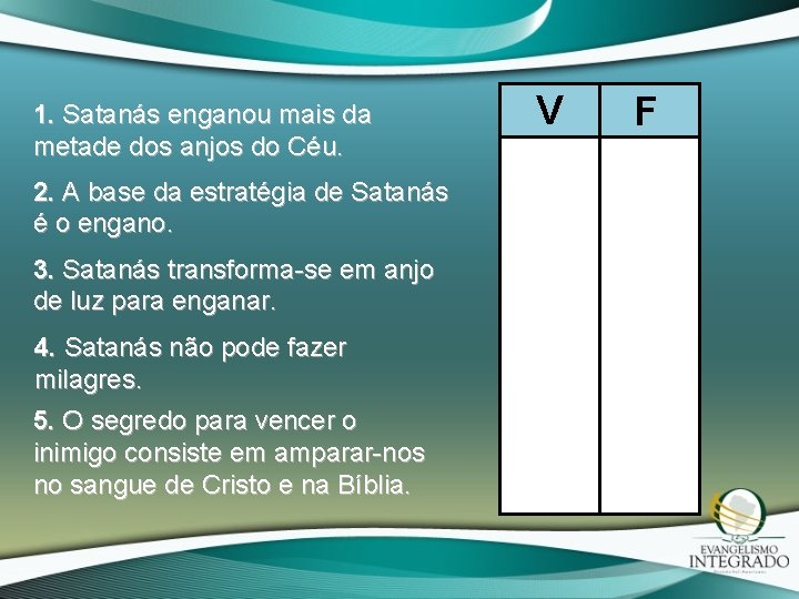 1. Satanás enganou mais da metade dos anjos do Céu. 2. A base da