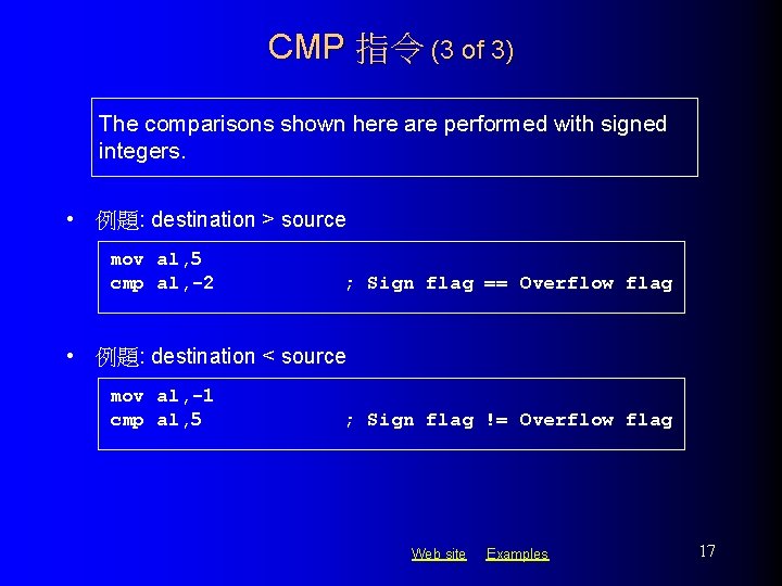 CMP 指令 (3 of 3) The comparisons shown here are performed with signed integers.
