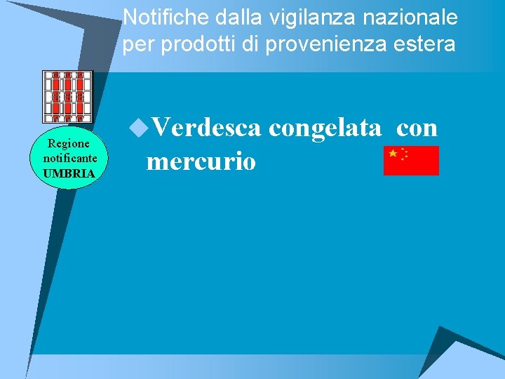 Notifiche dalla vigilanza nazionale per prodotti di provenienza estera Regione notificante UMBRIA u. Verdesca