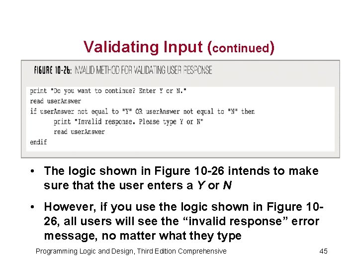 Validating Input (continued) • The logic shown in Figure 10 -26 intends to make