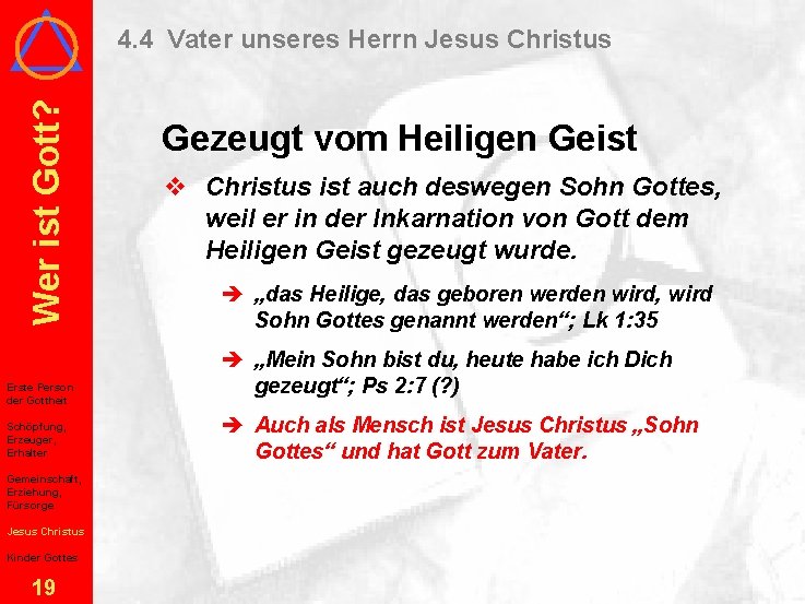 Wer ist Gott? 4. 4 Vater unseres Herrn Jesus Christus Erste Person der Gottheit