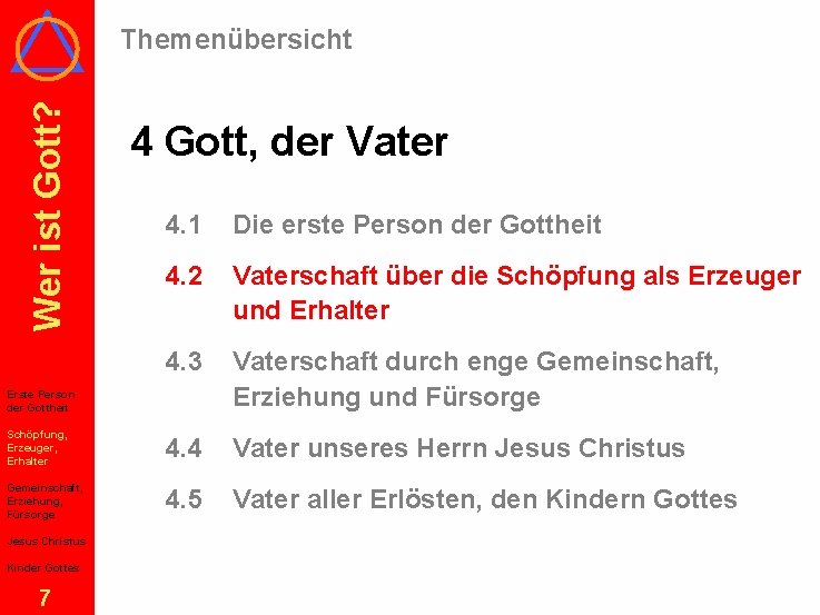 Wer ist Gott? Themenübersicht 4 Gott, der Vater 4. 1 Die erste Person der