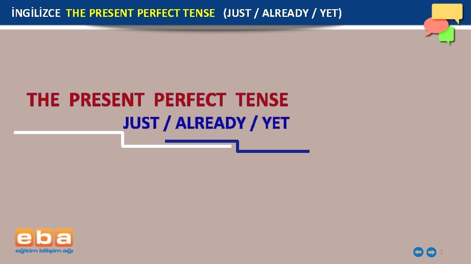 İNGİLİZCE THE PRESENT PERFECT TENSE (JUST / ALREADY / YET) THE PRESENT PERFECT TENSE