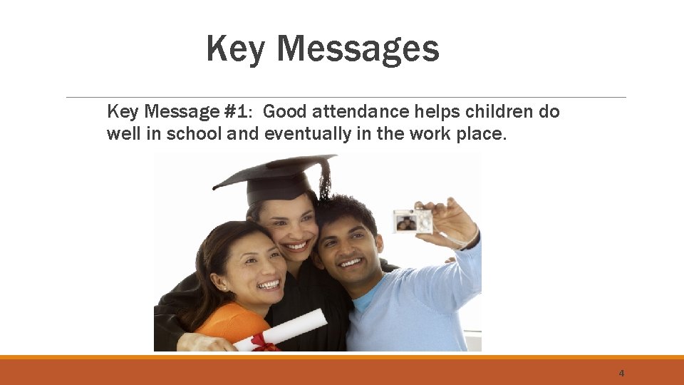 Key Messages Key Message #1: Good attendance helps children do well in school and