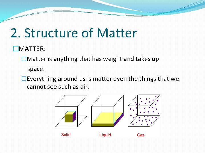 2. Structure of Matter �MATTER: �Matter is anything that has weight and takes up