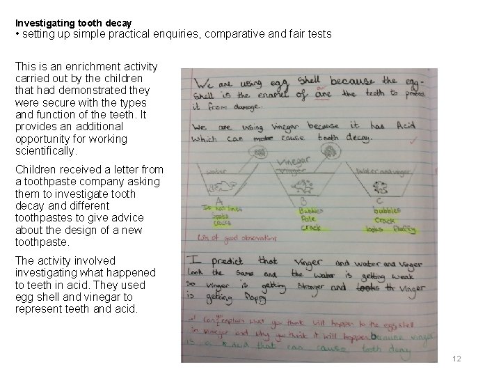 Investigating tooth decay • setting up simple practical enquiries, comparative and fair tests This