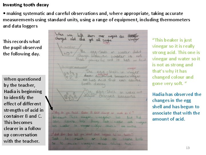 Investing tooth decay • making systematic and careful observations and, where appropriate, taking accurate