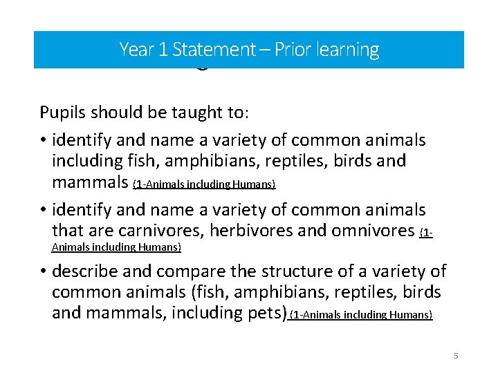 Year 1 Statement learning Prior Learning Year– Prior 1 statements Pupils should be taught