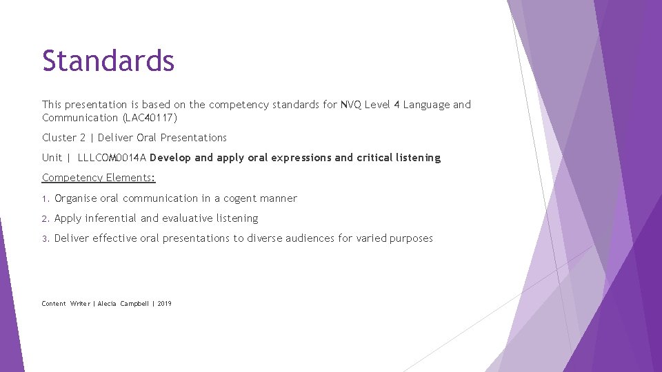 Standards This presentation is based on the competency standards for NVQ Level 4 Language