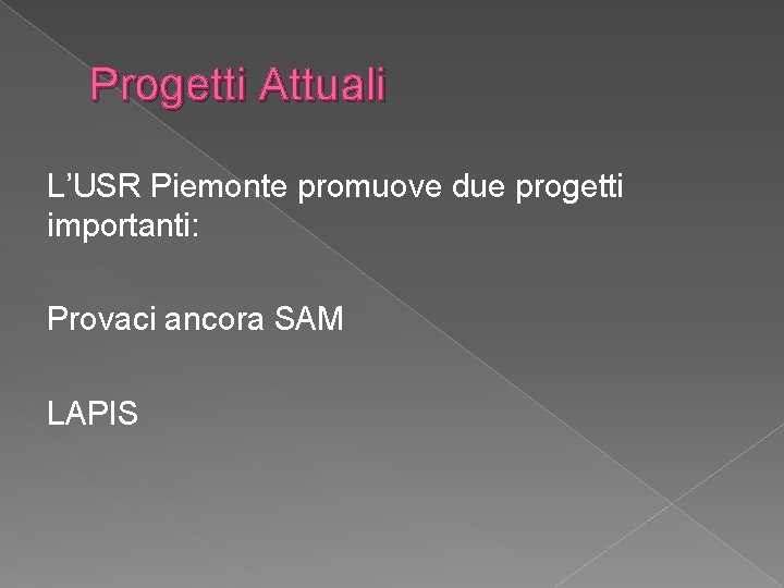 Progetti Attuali L’USR Piemonte promuove due progetti importanti: Provaci ancora SAM LAPIS 