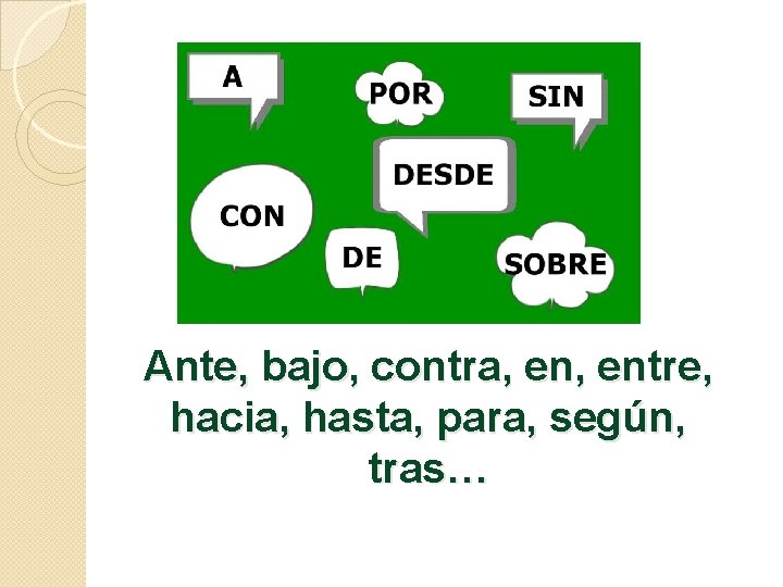 Ante, bajo, contra, entre, hacia, hasta, para, según, tras… Ante, bajo, contra, entre, hacia, hasta, para, según, tras…