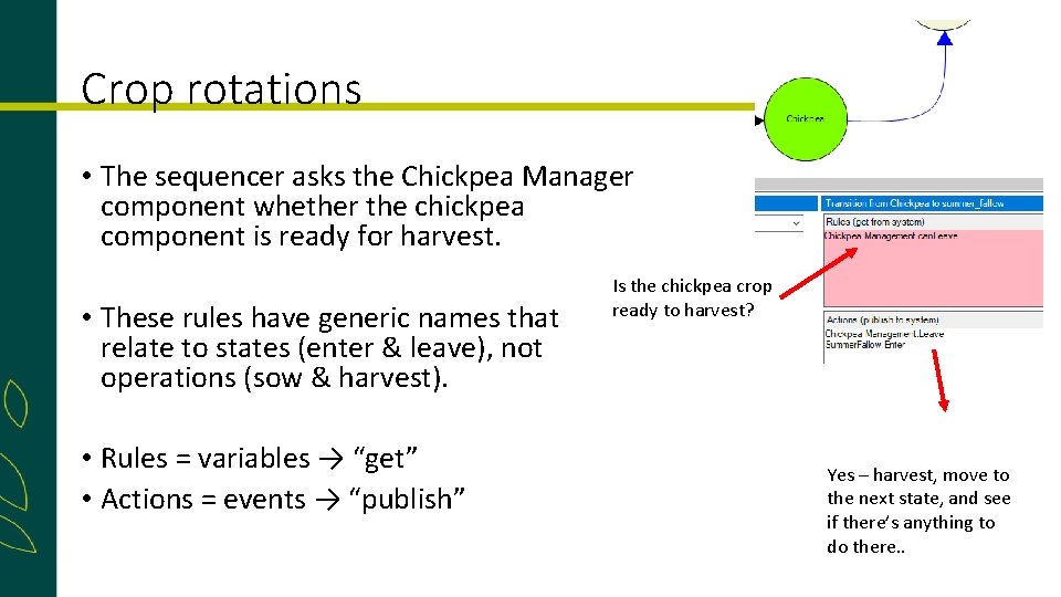 Crop rotations • The sequencer asks the Chickpea Manager component whether the chickpea component