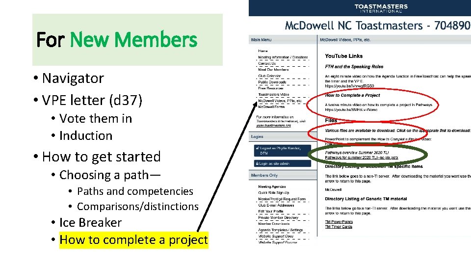 For New Members • Navigator • VPE letter (d 37) • Vote them in
