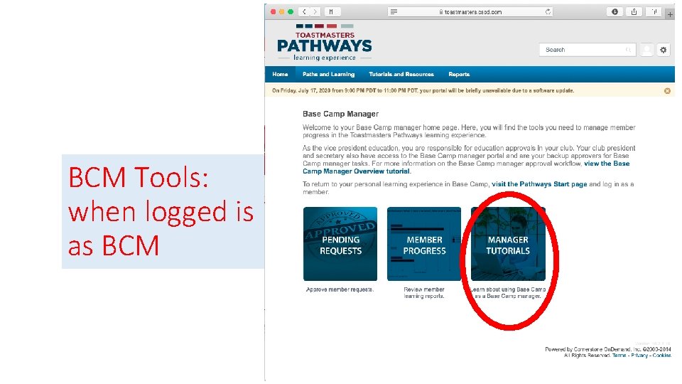 BCM Tools: when logged is as BCM 