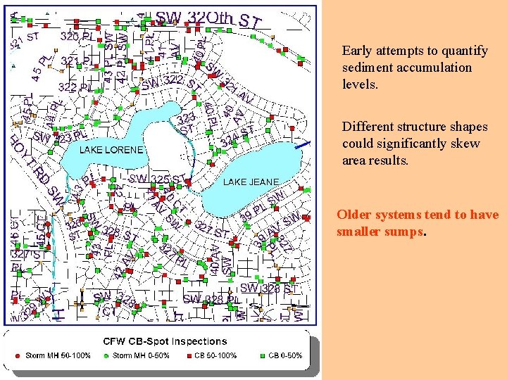 Early attempts to quantify sediment accumulation levels. Different structure shapes could significantly skew area Early attempts to quantify sediment accumulation levels. Different structure shapes could significantly skew area