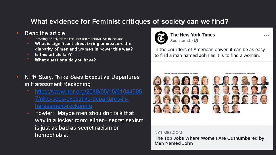 What evidence for Feminist critiques of society can we find? ▪ Read the article.