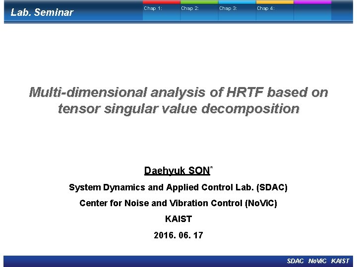 Lab. Seminar Chap 1: Chap 2: Chap 3: Chap 4: Multi-dimensional analysis of HRTF