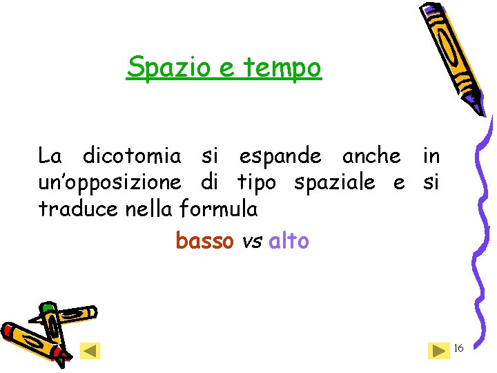 Spazio e tempo La dicotomia si espande anche in un’opposizione di tipo spaziale e Spazio e tempo La dicotomia si espande anche in un’opposizione di tipo spaziale e