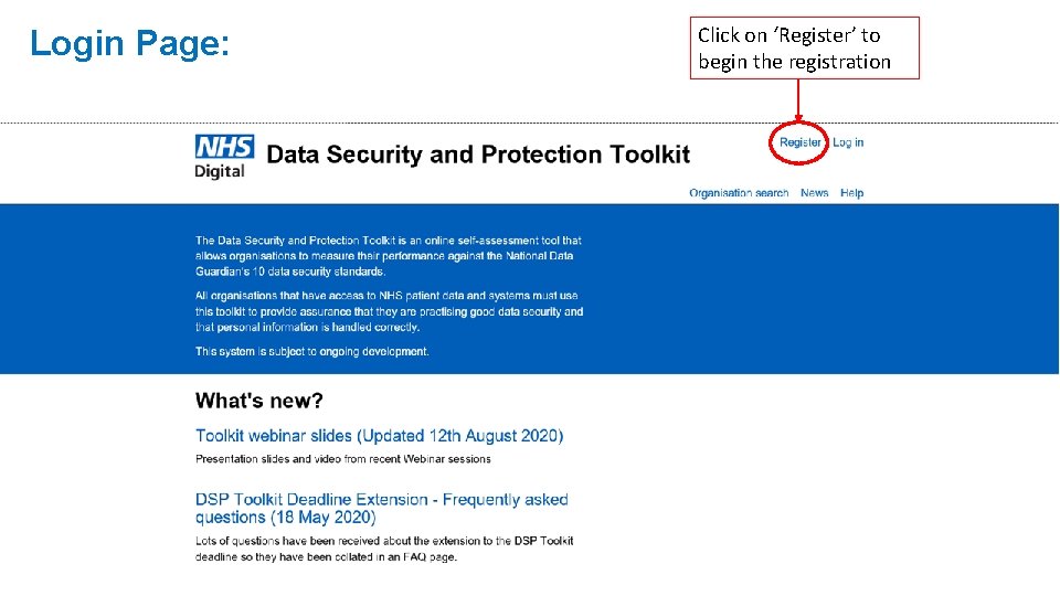 Login Page: Click on ‘Register’ to begin the registration 