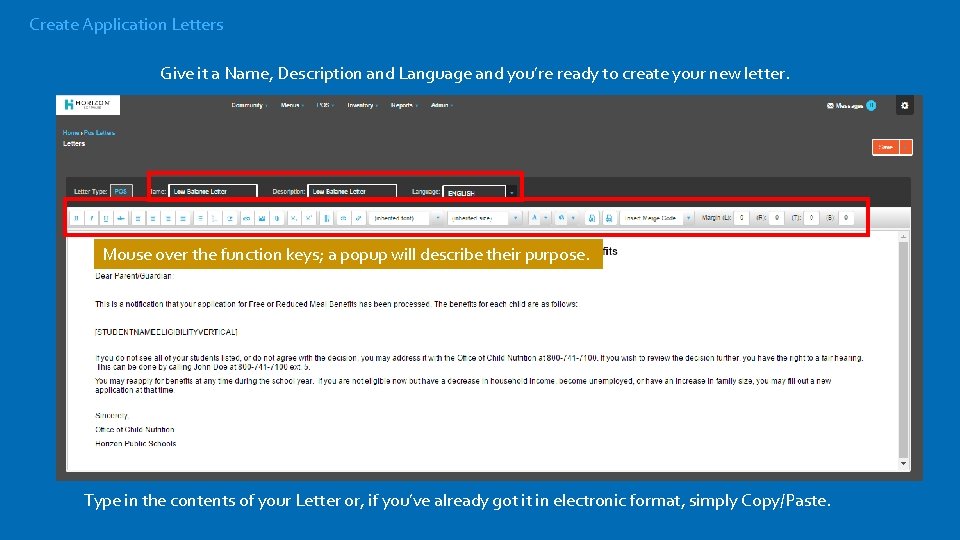 Create Application Letters Give it a Name, Description and Language and you’re ready to