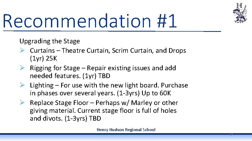 Recommendation #1 Upgrading the Stage Ø Curtains – Theatre Curtain, Scrim Curtain, and Drops