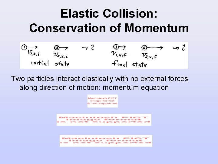 Elastic Collision: Conservation of Momentum Two particles interact elastically with no external forces along