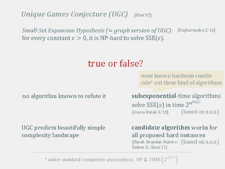 Unique Games Conjecture (UGC) [Khot’ 02] [Raghavendra-S. ’ 10] true or false? most known