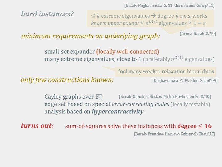 [Barak-Raghavendra-S. ’ 11, Guruswami-Sinop’ 11] hard instances? minimum requirements on underlying graph: [Arora-Barak-S. ’