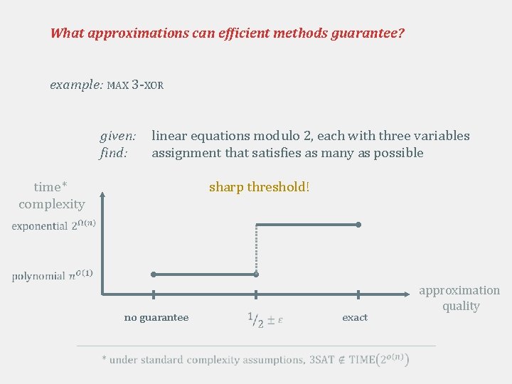 What approximations can efficient methods guarantee? example: MAX 3 -XOR given: find: linear equations