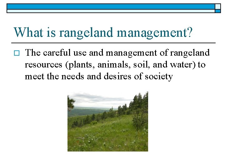 What is rangeland management? o The careful use and management of rangeland resources (plants,