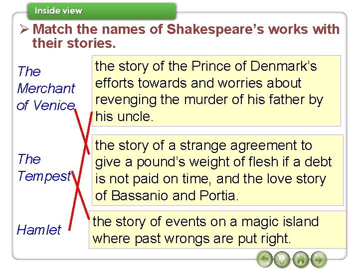 Ø Match the names of Shakespeare’s works with their stories. The Merchant of Venice