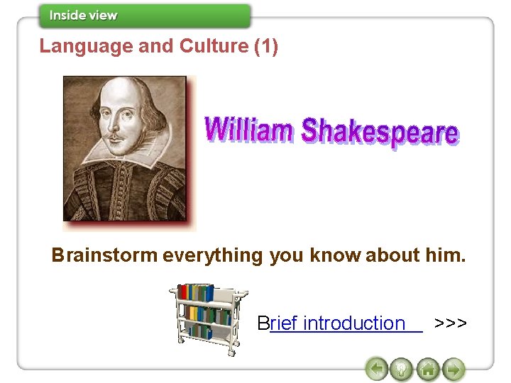 Language and Culture (1) Brainstorm everything you know about him. Brief introduction >>> 