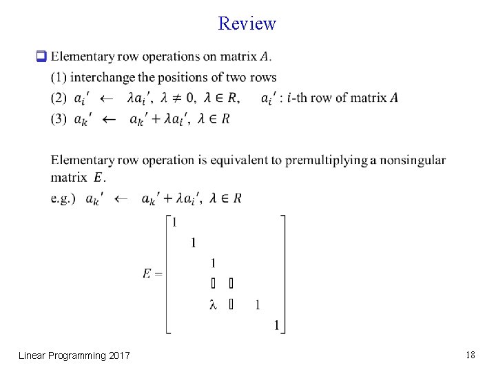 Review q Linear Programming 2017 18 