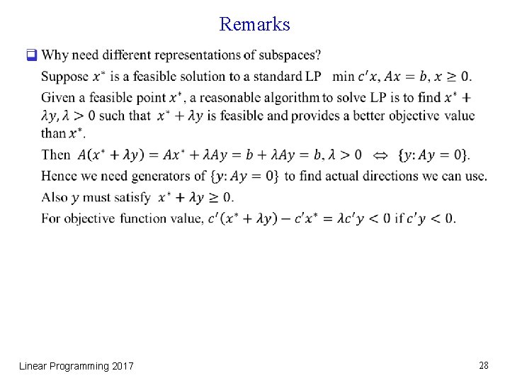 Remarks q Linear Programming 2017 28 