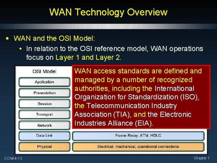 WAN Technology Overview • WAN and the OSI Model: • In relation to the WAN Technology Overview • WAN and the OSI Model: • In relation to the