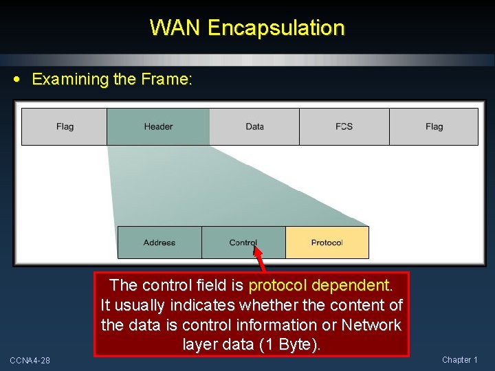WAN Encapsulation • Examining the Frame: The control field is protocol dependent. It usually WAN Encapsulation • Examining the Frame: The control field is protocol dependent. It usually