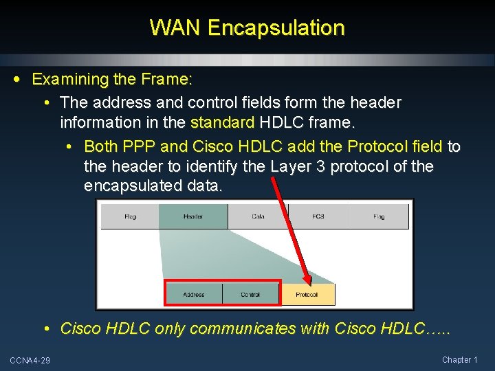 WAN Encapsulation • Examining the Frame: • The address and control fields form the WAN Encapsulation • Examining the Frame: • The address and control fields form the
