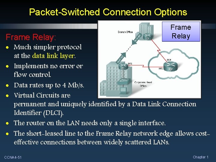 Packet-Switched Connection Options Frame Relay: Frame Relay • Much simpler protocol at the data Packet-Switched Connection Options Frame Relay: Frame Relay • Much simpler protocol at the data