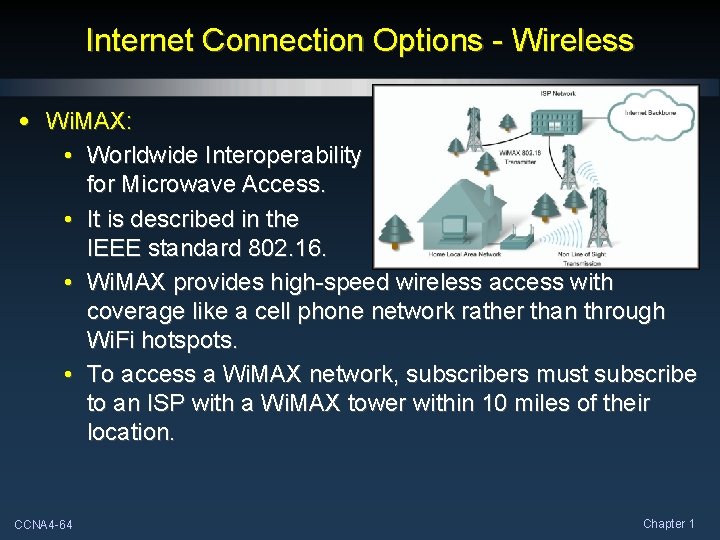 Internet Connection Options - Wireless • Wi. MAX: • Worldwide Interoperability for Microwave Access. Internet Connection Options - Wireless • Wi. MAX: • Worldwide Interoperability for Microwave Access.