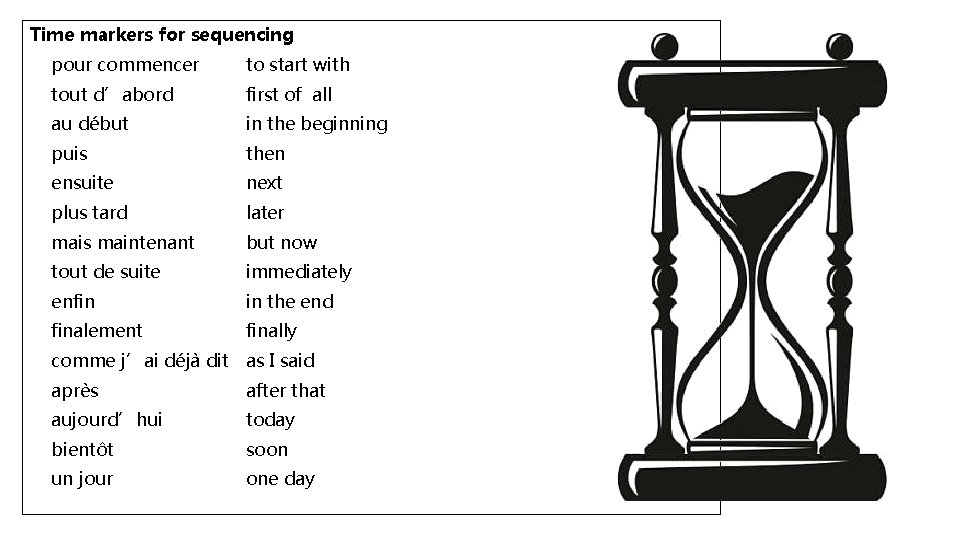 Time markers for sequencing pour commencer to start with tout d’abord first of all