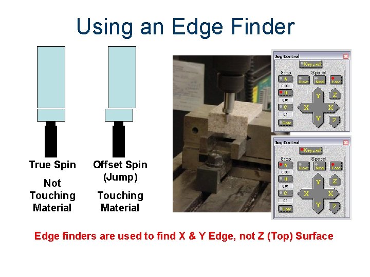 Using an Edge Finder True Spin Not Touching Material Offset Spin (Jump) Touching Material