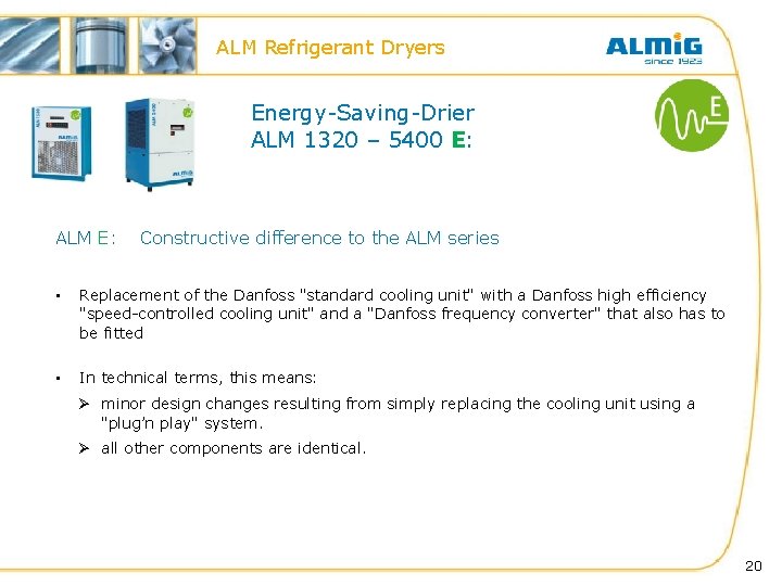 ALM Refrigerant Dryers Energy-Saving-Drier ALM 1320 – 5400 E: ALM E: Constructive difference to ALM Refrigerant Dryers Energy-Saving-Drier ALM 1320 – 5400 E: ALM E: Constructive difference to