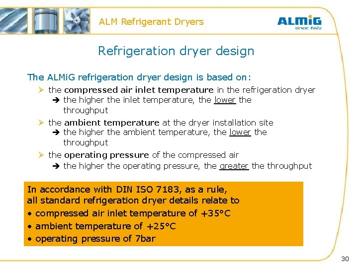 ALM Refrigerant Dryers Refrigeration dryer design The ALMi. G refrigeration dryer design is based ALM Refrigerant Dryers Refrigeration dryer design The ALMi. G refrigeration dryer design is based